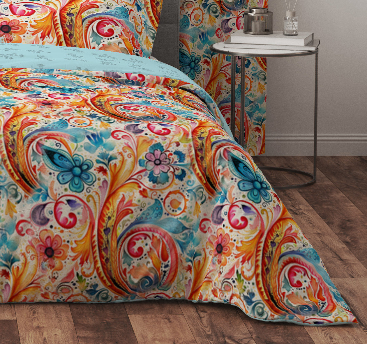 Bohemian Watercolour Abstract Colourful Floral Cotton Reversible Quilt Cover Set