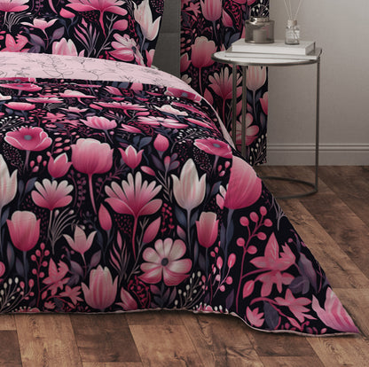 Fantasy Rose Floral Pink Cotton Reversible Quilt Cover Set