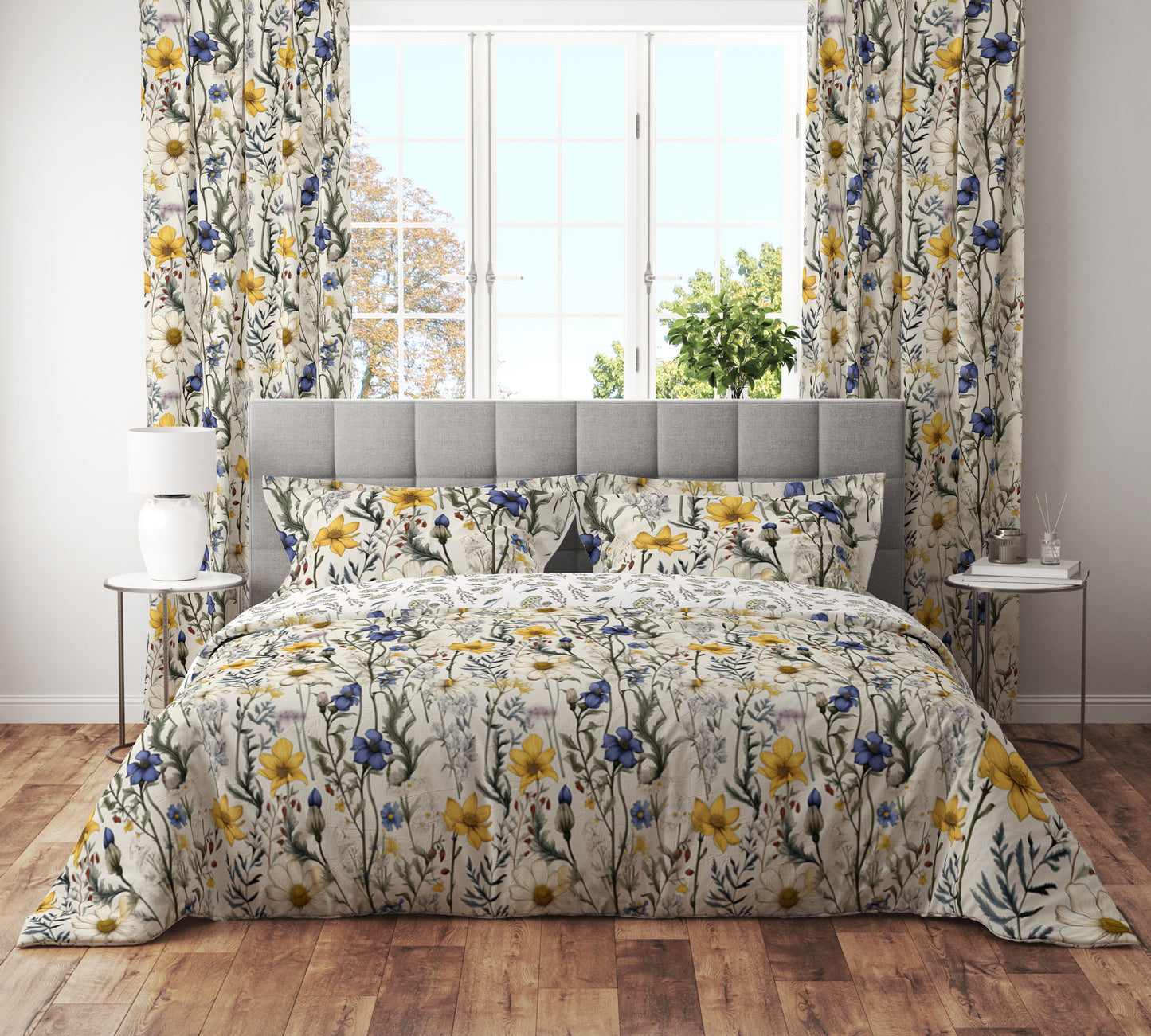 Bohemian Fantasy Wild Floral Yellow Purple Cotton Reversible Quilt Cover Set