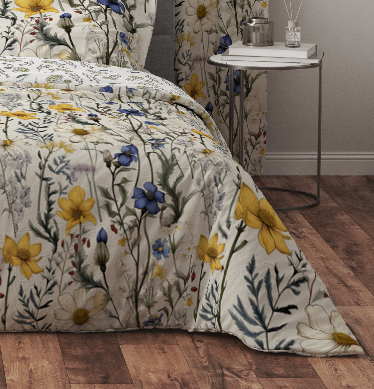 Bohemian Fantasy Wild Floral Yellow Purple Cotton Reversible Quilt Cover Set - Adore India   