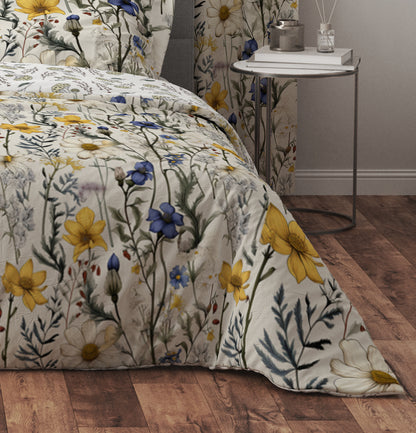 Bohemian Fantasy Wild Floral Yellow Purple Cotton Reversible Quilt Cover Set