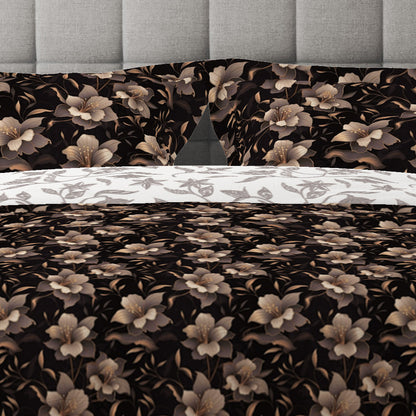Bohemian Black Bronze Floral Cotton Reversible Quilt Cover Set