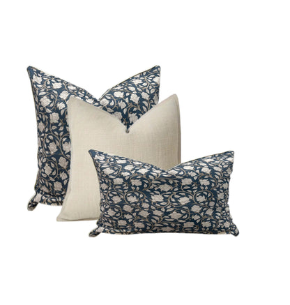 Luxurious Vintage Teal Floral 3 Pieces Cushion Lumbar Pillow Set