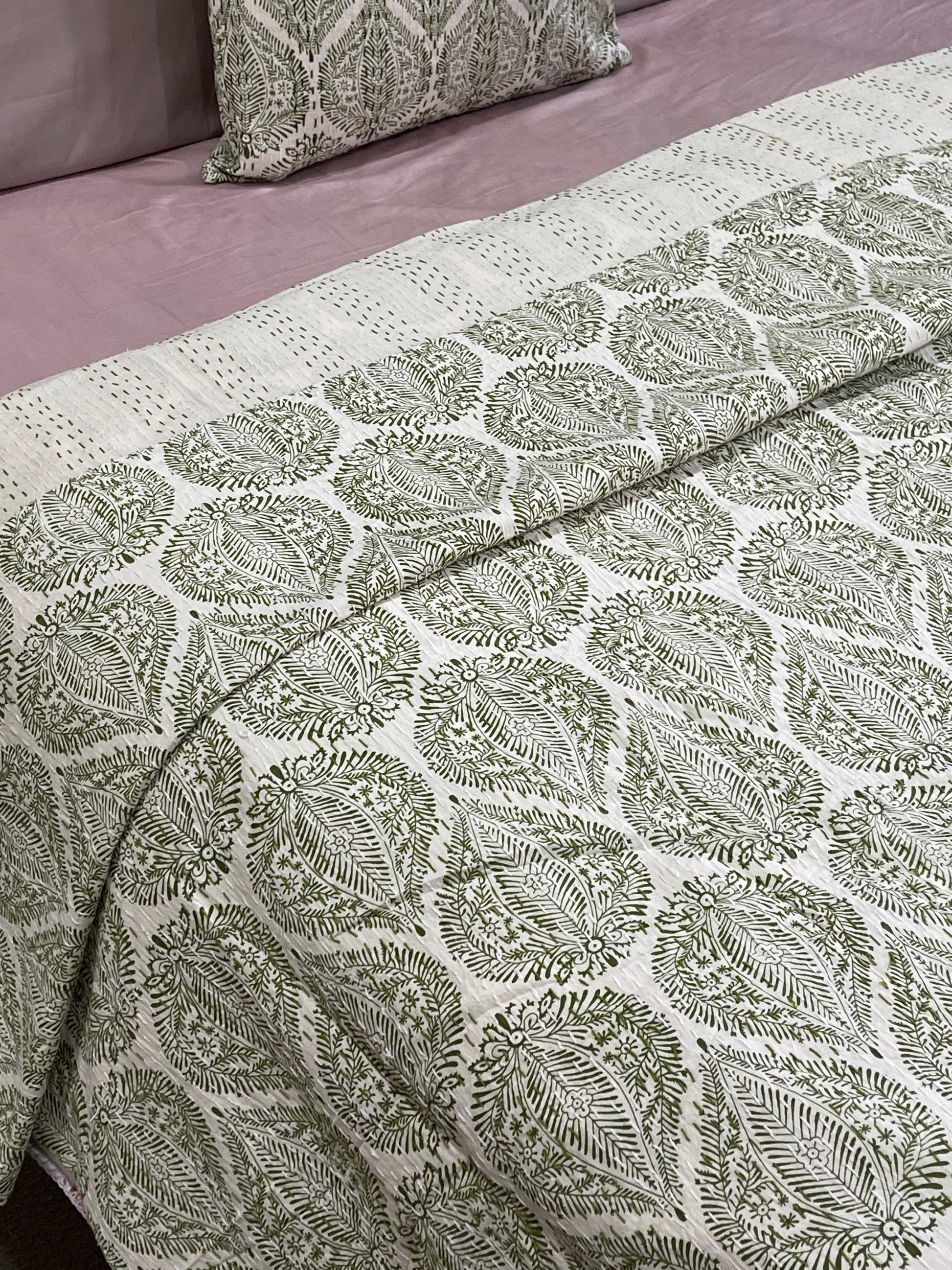 Indian Handmade Reversible Cotton Kantha Quilt - Adore India   