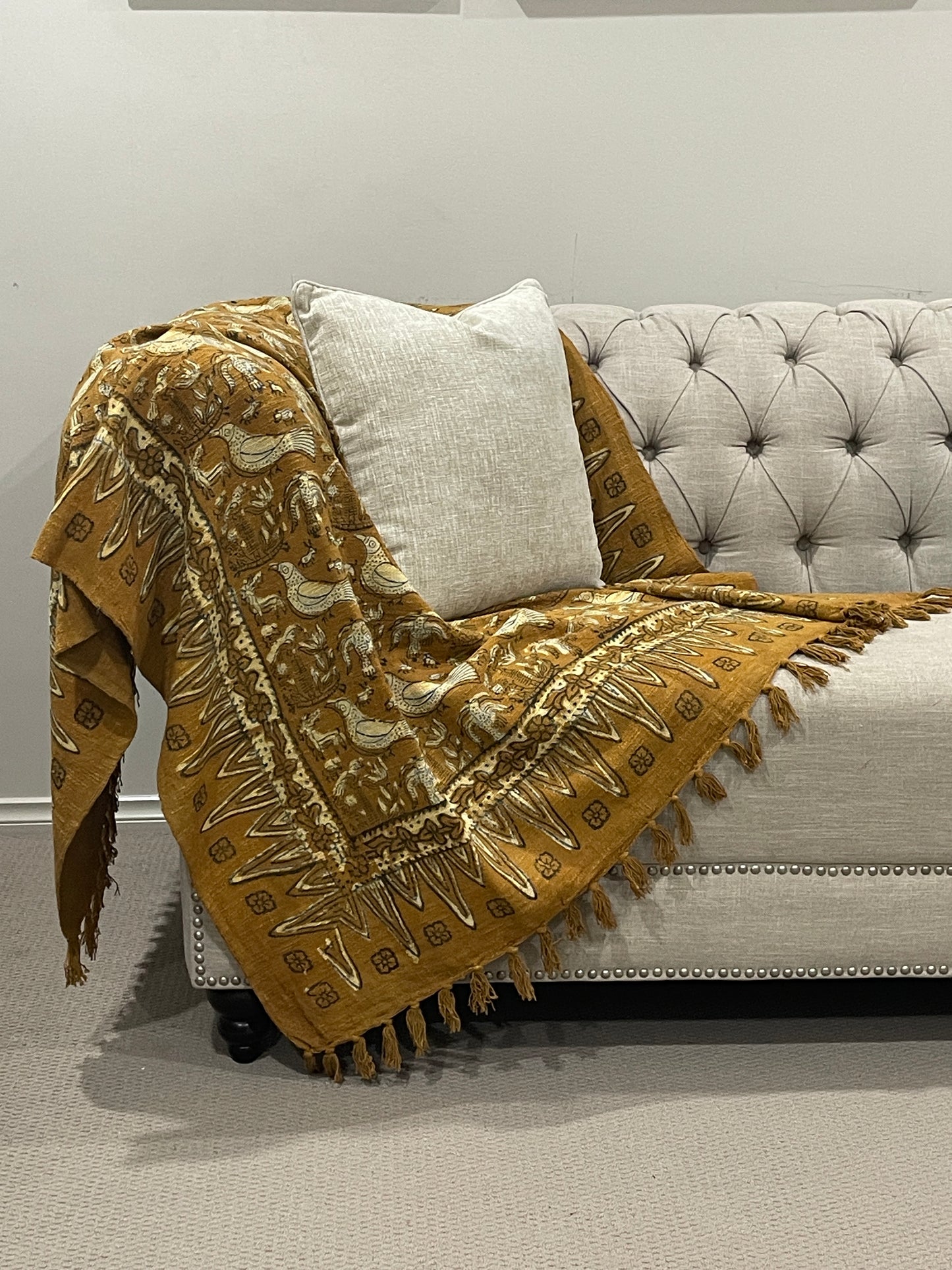 Bohemian Cotton Handmade Bird Mustard Bedding Throw Blanket - Adore India   