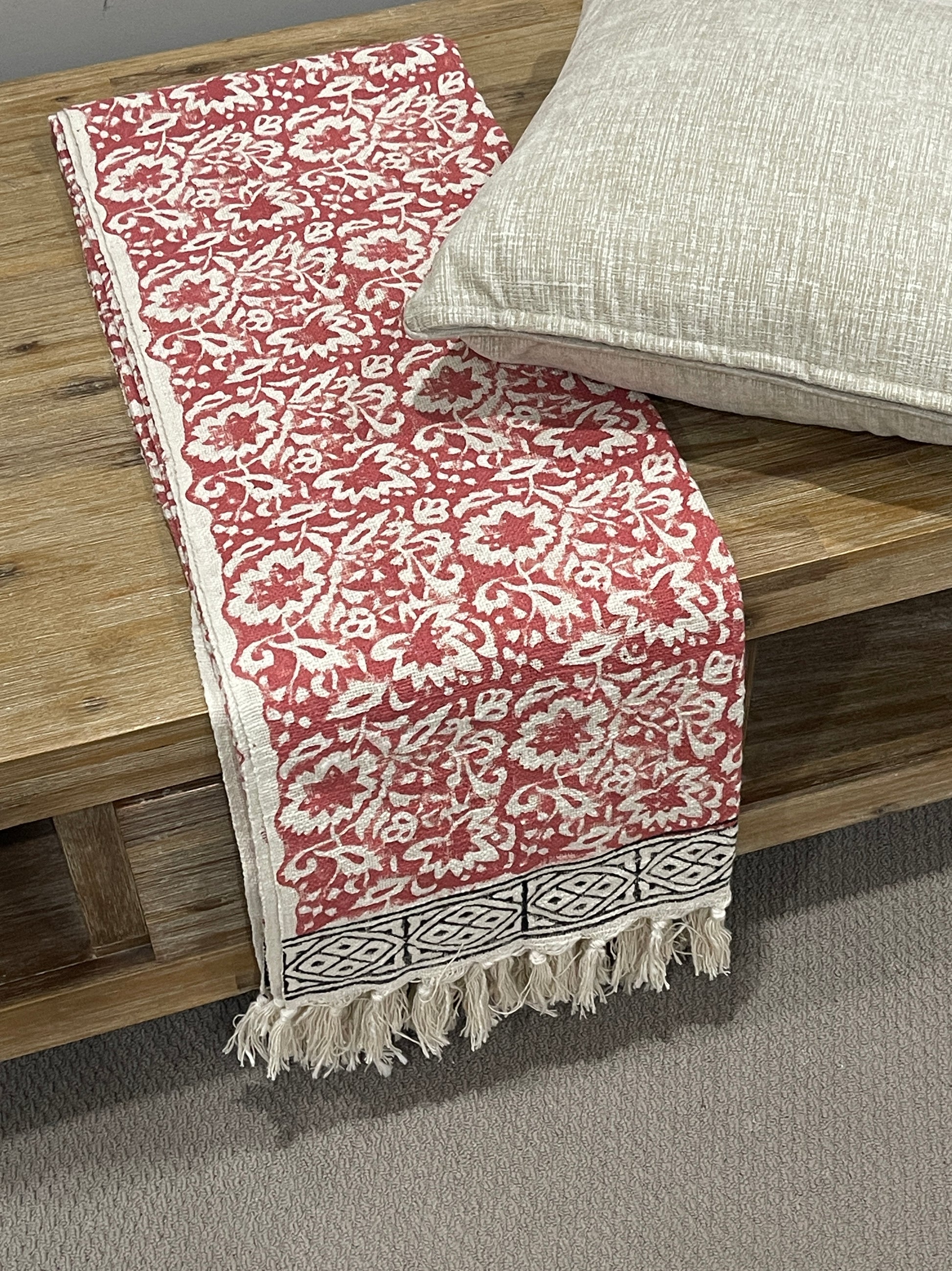 Bohemian Red Floral Hand Block Printed Cotton Bedding Throw Blanket - Adore India   