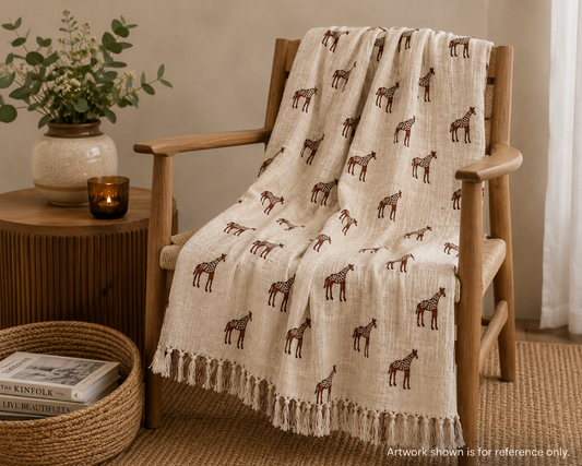 Bohemian Hand Block Giraffe Printed Cotton Bedding Throw Blanket