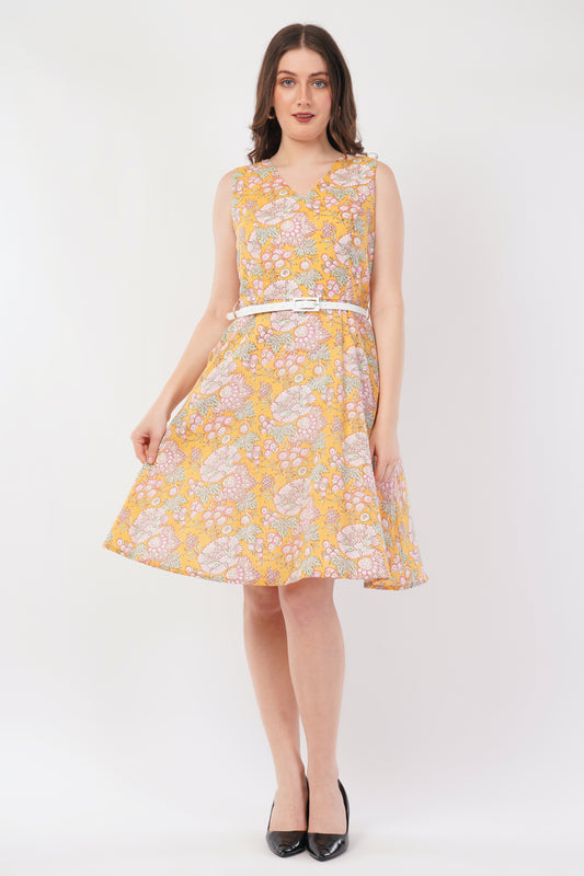 Hand Block Printed Cotton Summer Dress – Sunflower Bloom