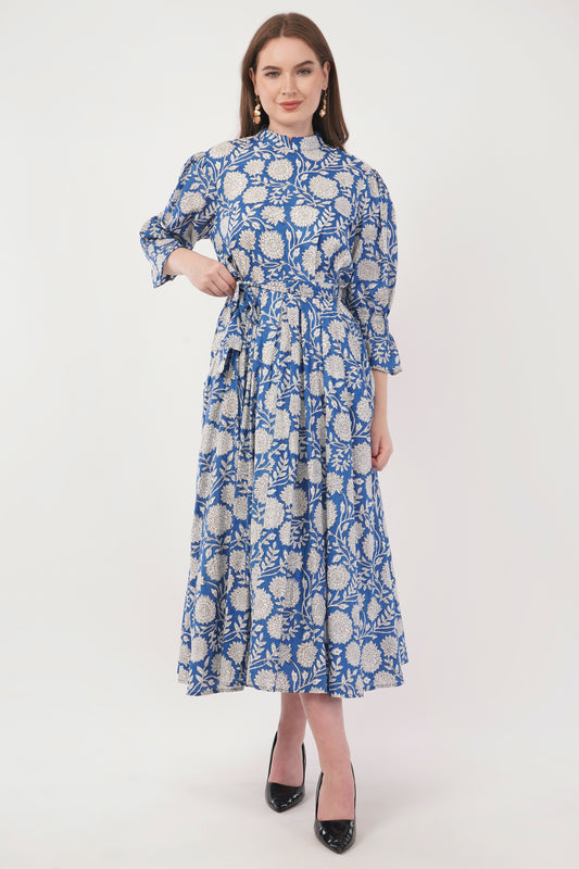 Hand Block Printed Long Cotton Shirt Dress – Royal Botanica