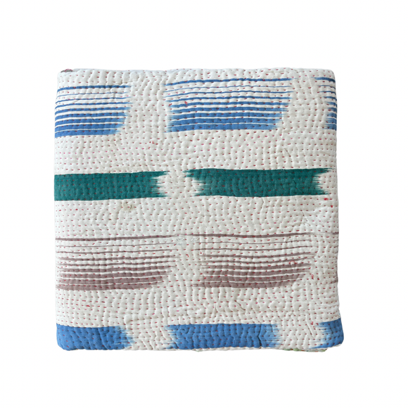 Handmade Indian Vintage Cotton Reversible Kantha Bedspread Throw- Shahi