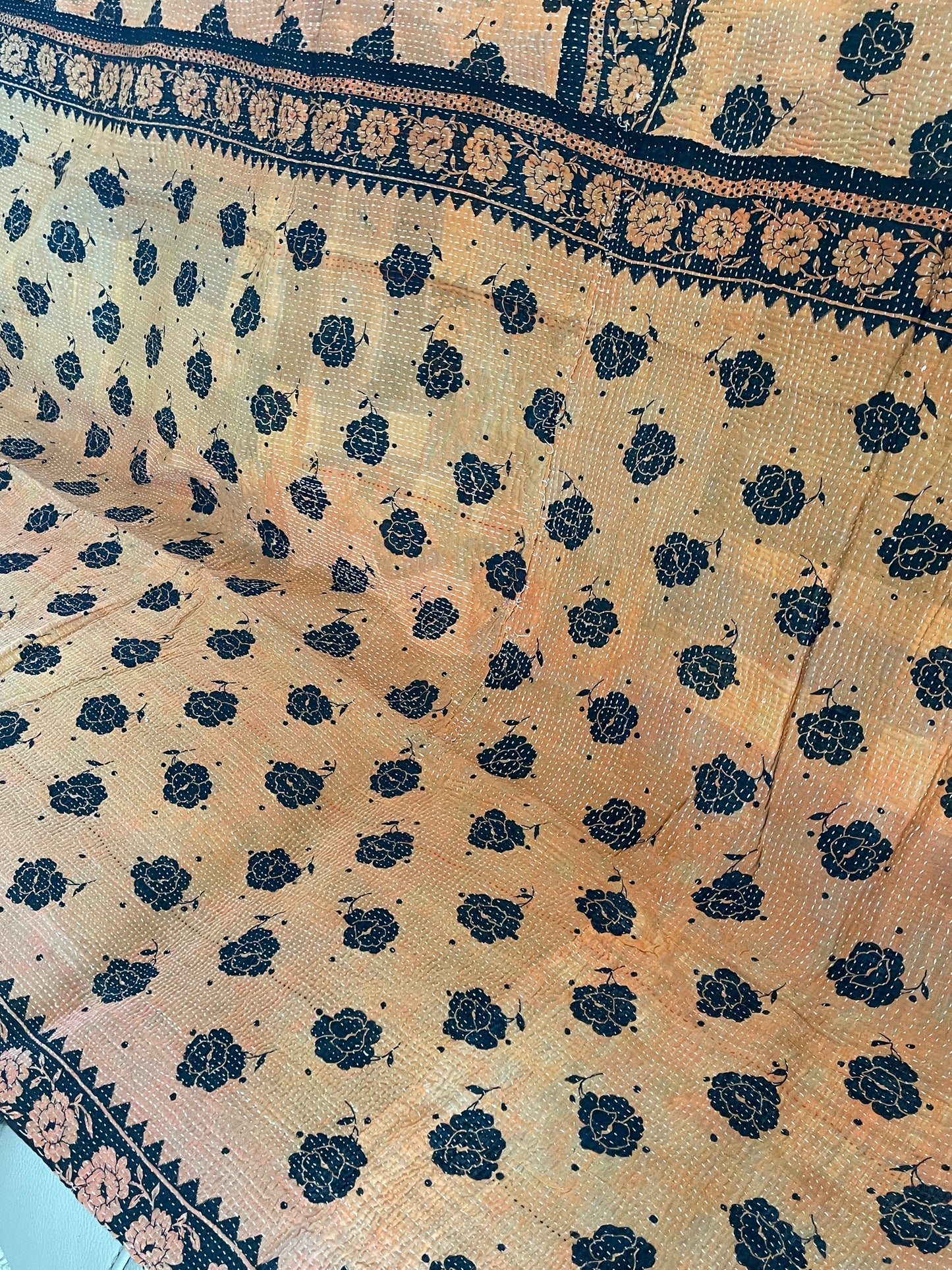 Indian Handmade Cotton Reversible Vintage Kantha Quilt Bedspread Throw- Amba