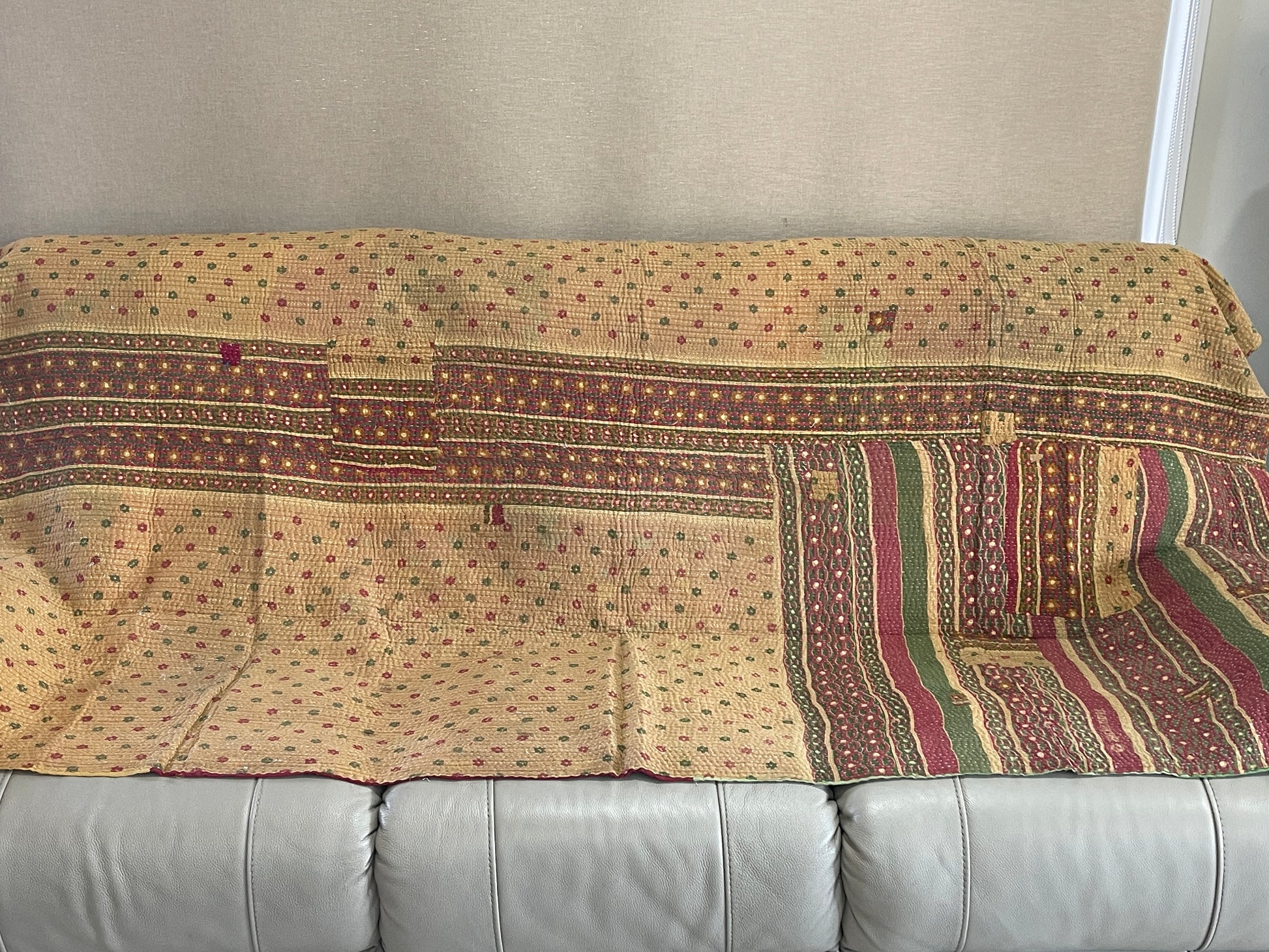 Indian Handmade Cotton Reversible Vintage Kantha Quilt Bedspread Throw- Jaya - Adore India   