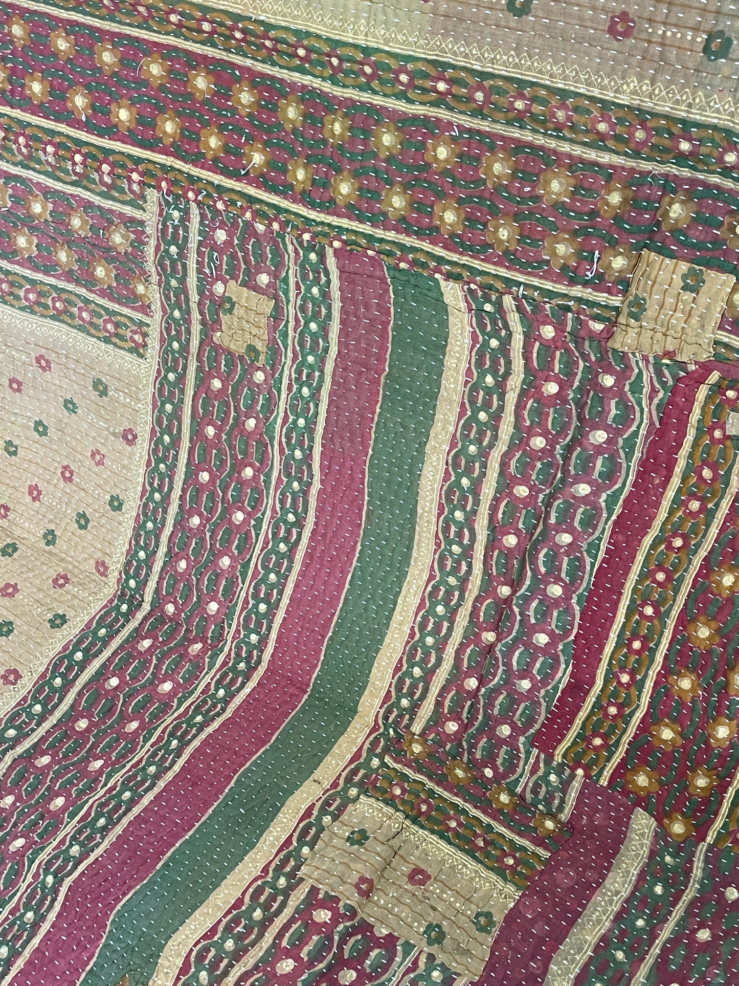 Indian Handmade Cotton Reversible Vintage Kantha Quilt Bedspread Throw- Jaya