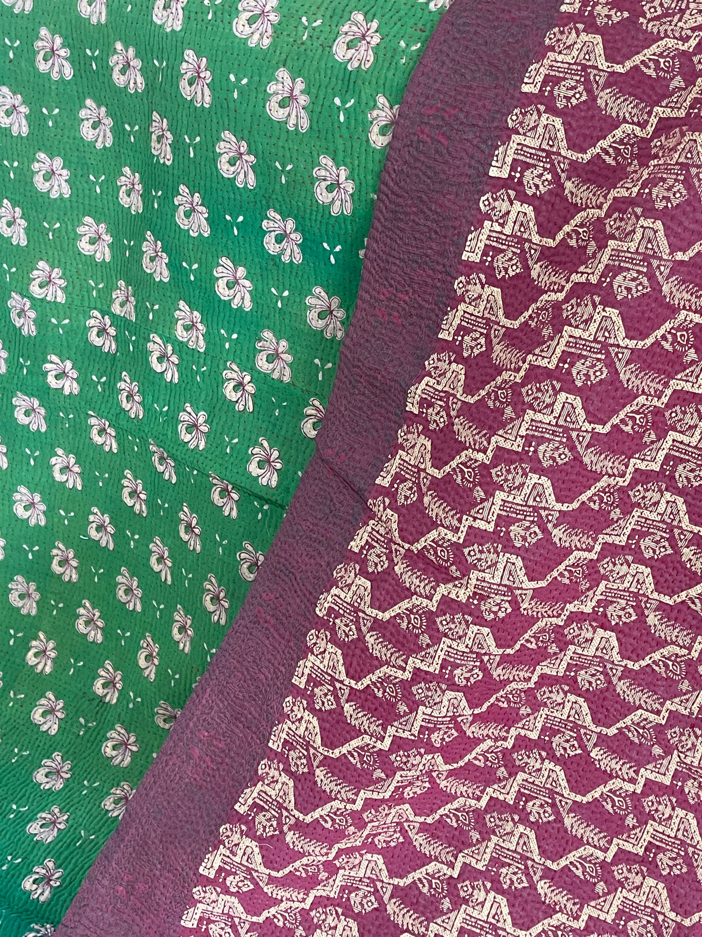 Indian Handmade Cotton Reversible Vintage Kantha Quilt Bedspread Throw- Kamla