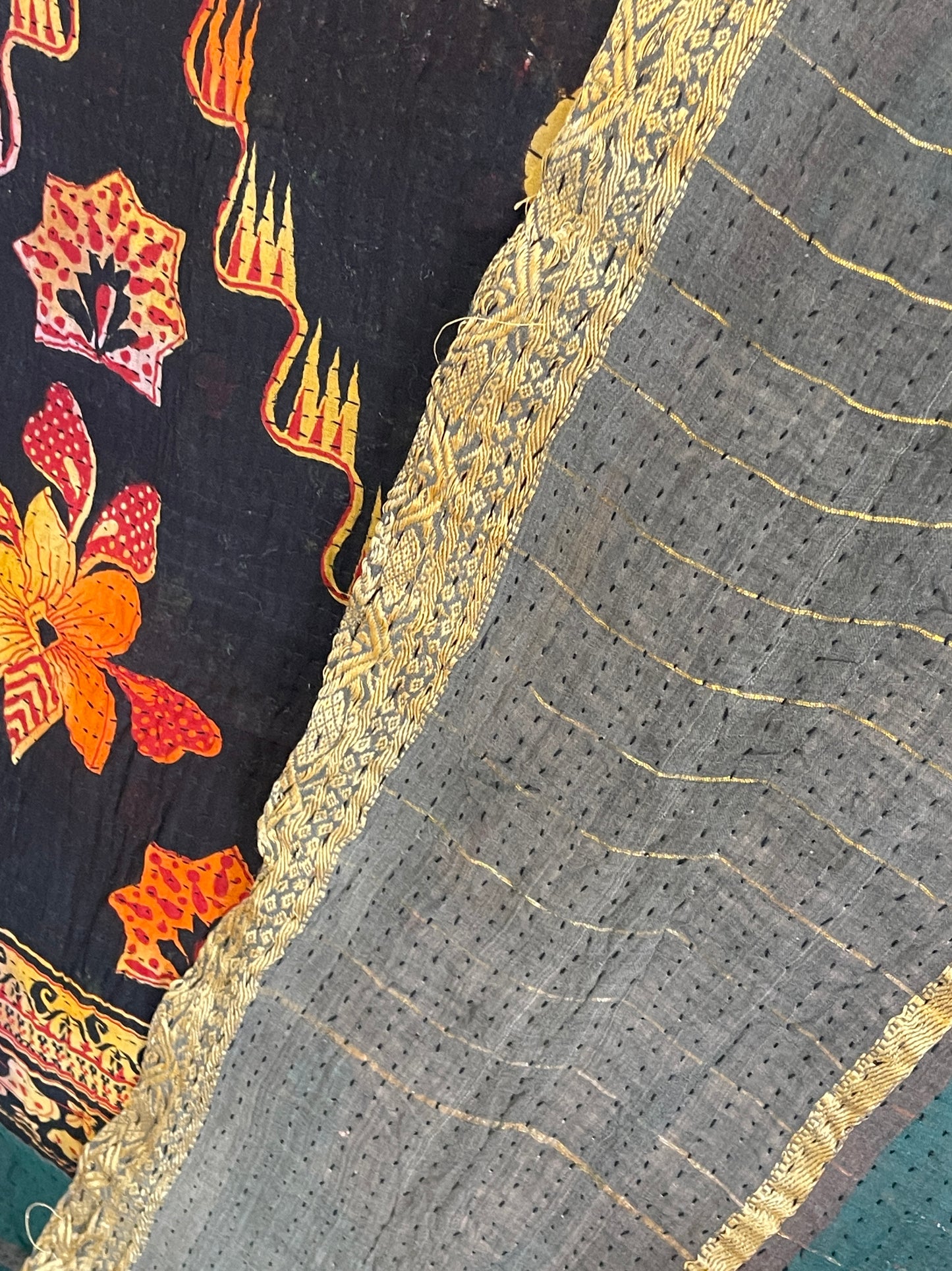 Indian Handmade Cotton Vintage Kantha Quilt Bedspread Throw- Rupa
