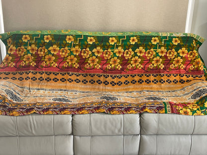 Indian Handmade Reversible Vintage Kantha Quilt Bedspread Jyoti