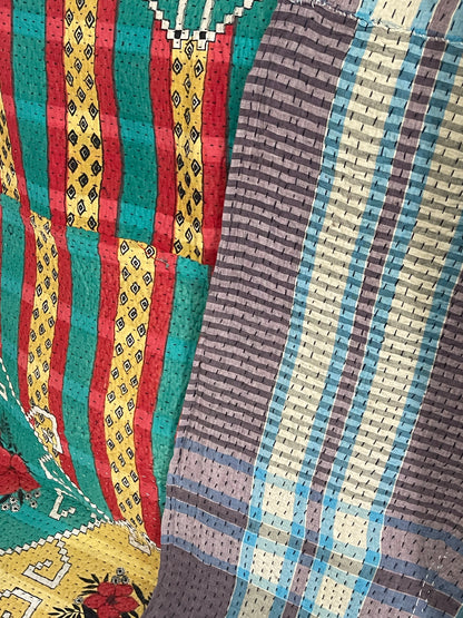 Indian Handmade Reversible Vintage Kantha Quilt Bedspread Kiran