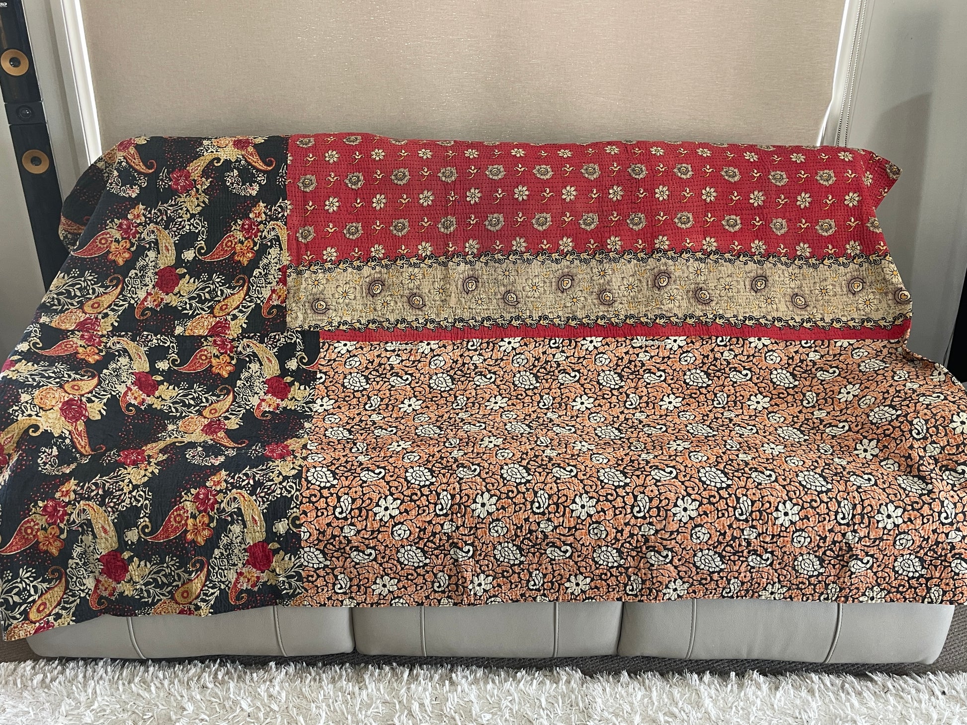 Indian Handmade Reversible Vintage Kantha Quilt Bedspread Mary - Adore India   