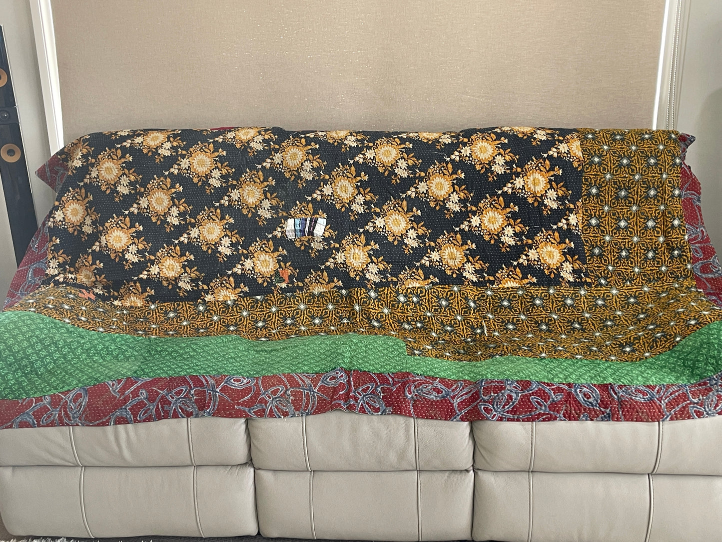 Indian Handmade Vintage Cotton Reversible Kantha Quilt Throw Bedspread - Seema