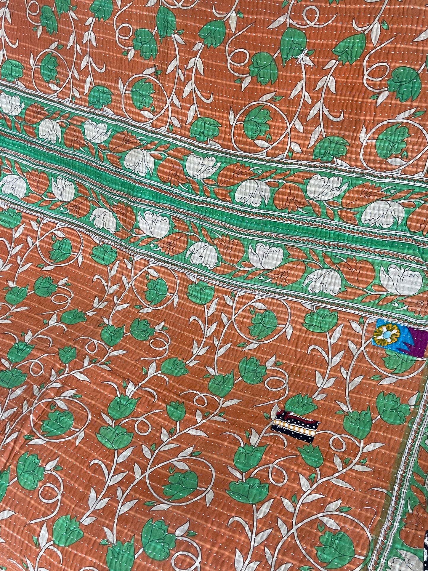 Indian Handmade Vintage Cotton Reversible Kantha Quilt Throw Bedspread- Priya