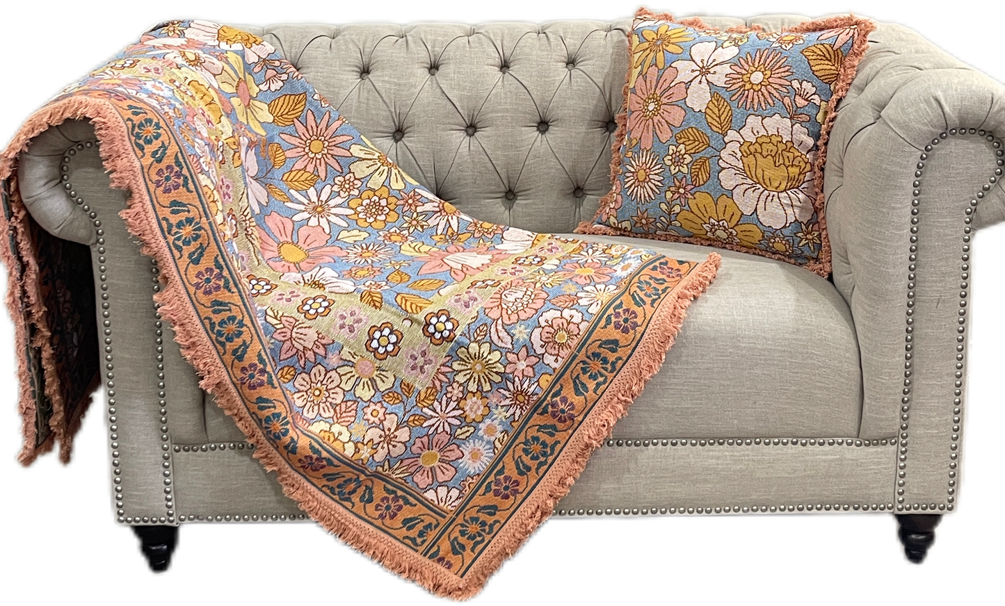 Blossom Elegance Cotton Reversible Tapestry Picnic Throw - Adore India   