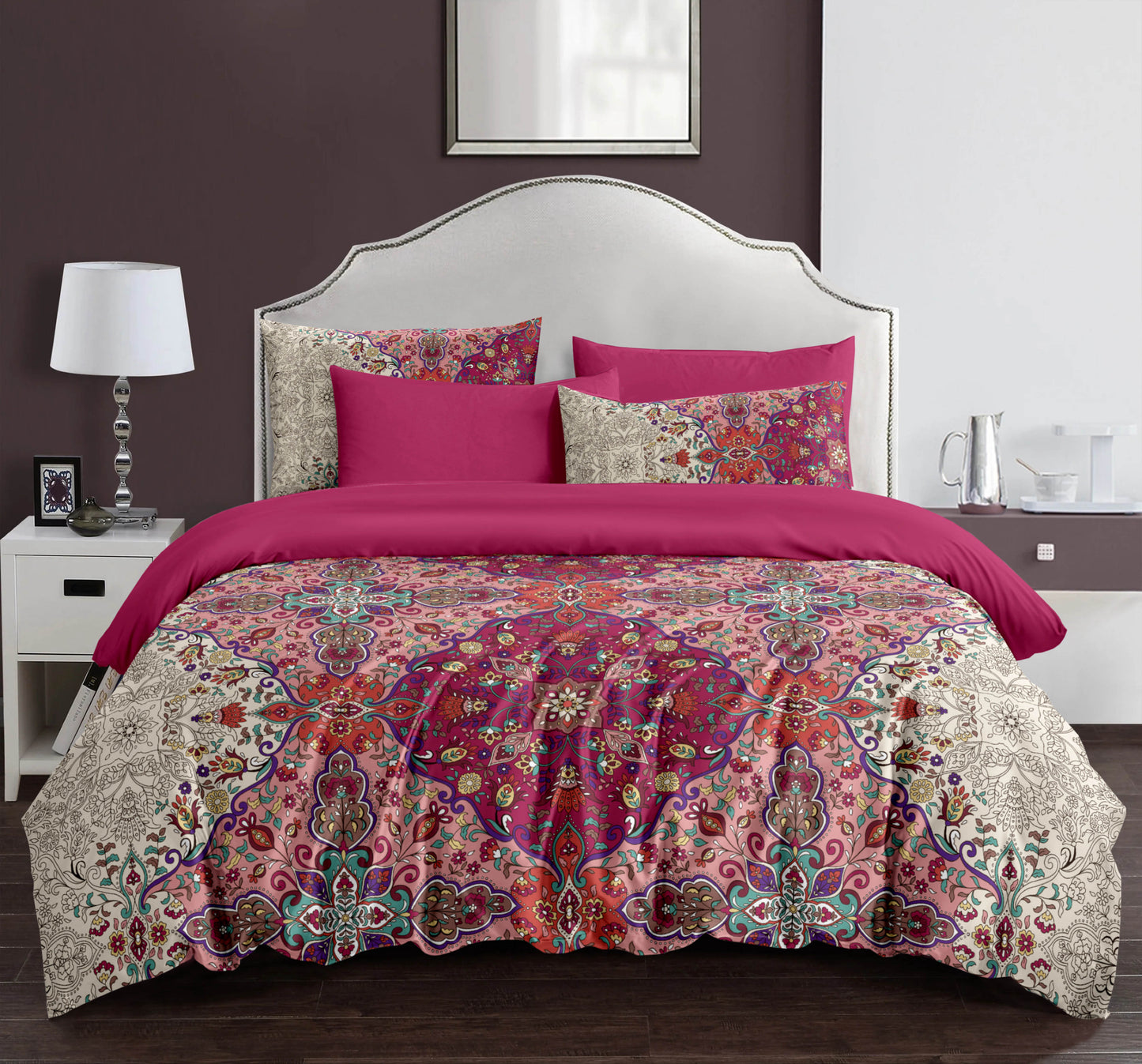 Pink Rose Dream Mandala Quilt Cover Set