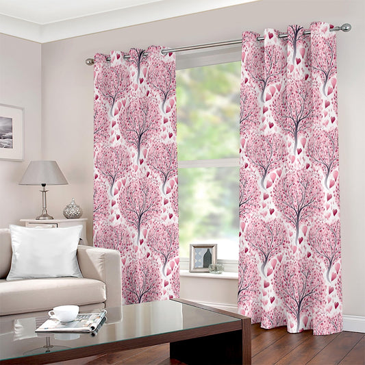 Love Heart Tree Pink Printed Eyelet Curtain
