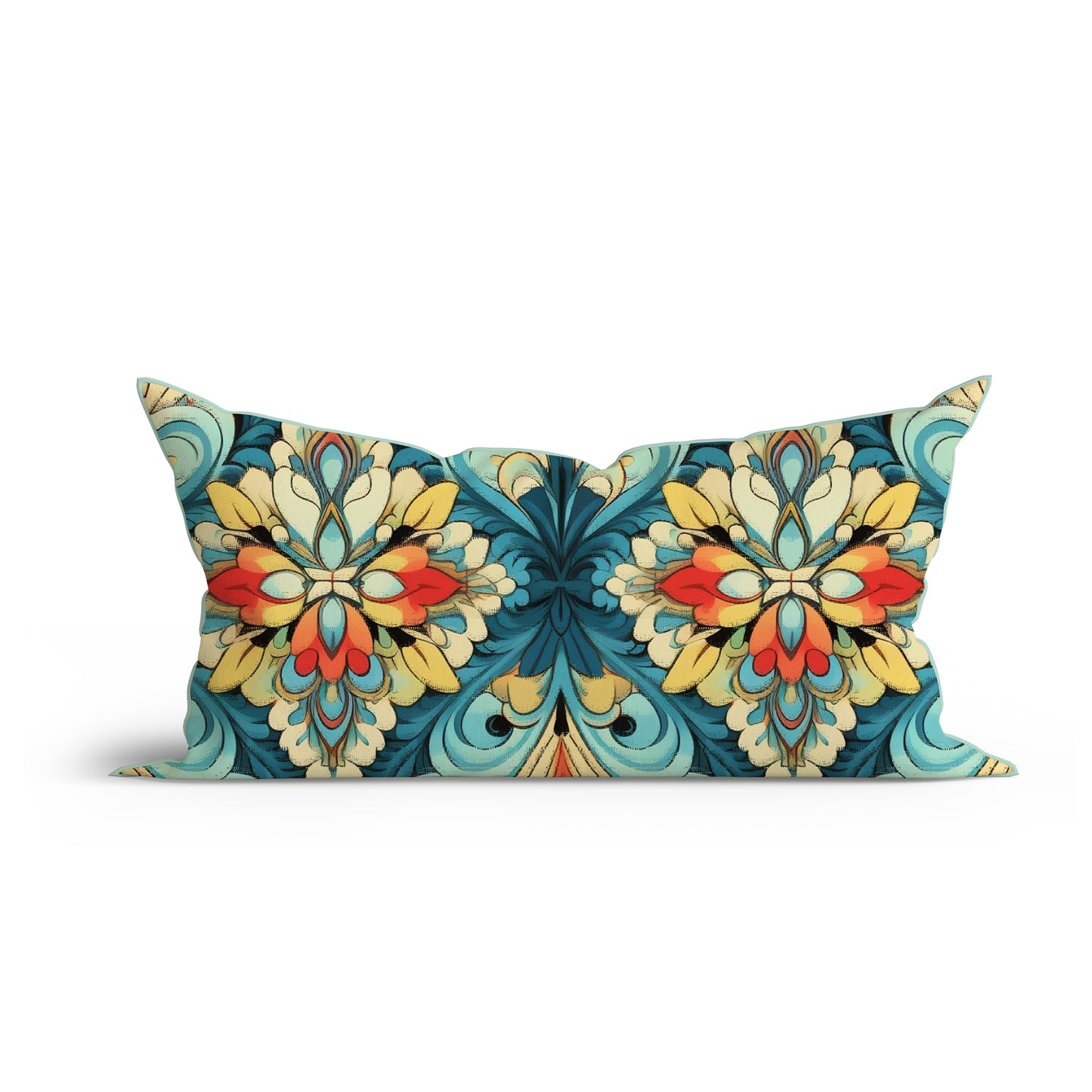 Bohemian Oriental Blue Floral Cotton Cushion with Piping -Adore India