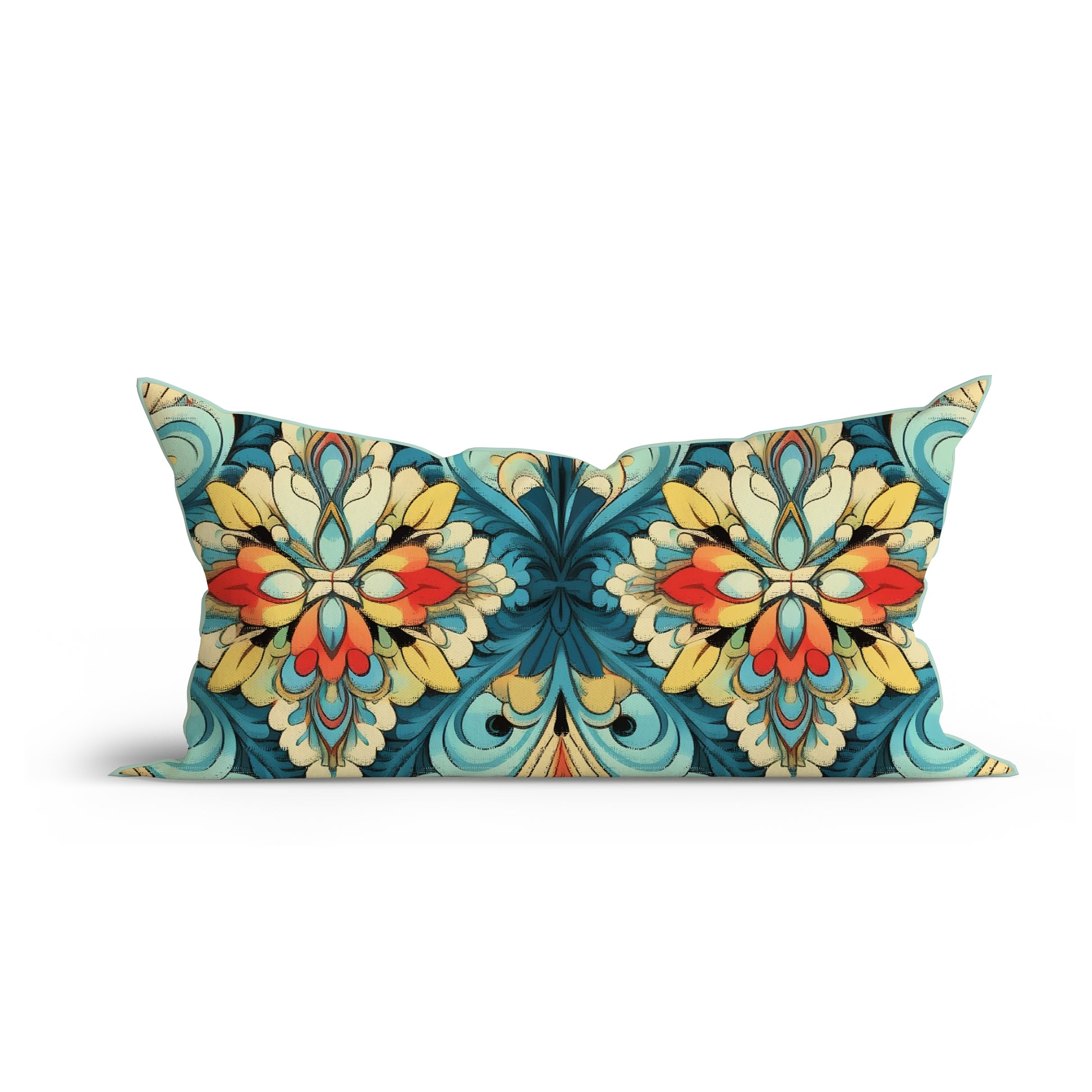 Bohemian Oriental Blue Floral Cotton Cushion with Piping -Adore India