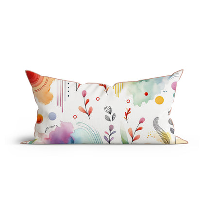 Bohemian Rainbow Leaf Harmony Printed Cotton Cushion with Piping-Adore India