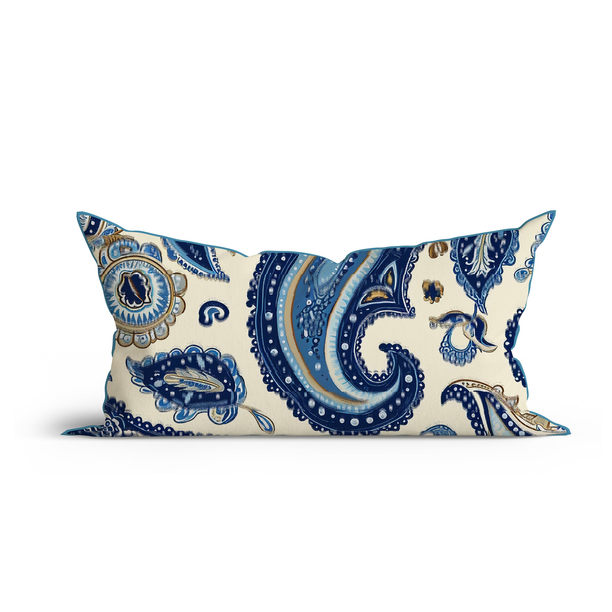 Boho Azure Paisley Elegance Printed Sofa Cushion Cover Set with Piping- Adore India