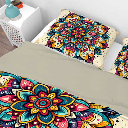 Multi Colour Bohemian Statement Floral Reversible Quilt Cover Duvet Cover Set