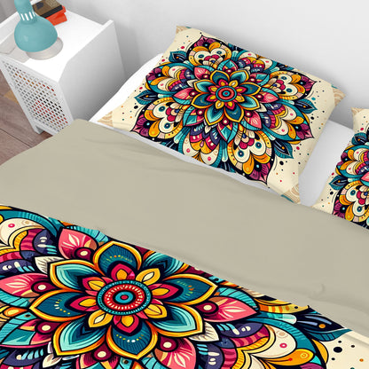 Multi Colour Bohemian Statement Floral Reversible Quilt Cover Duvet Cover Set - Adore India   