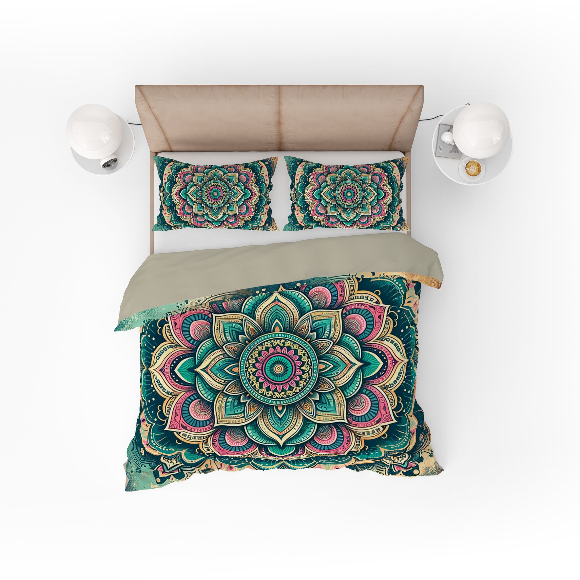 Teal Pink Blessing Bohemian Reversible Quilt Cover Duvet Cover Set - Adore India   