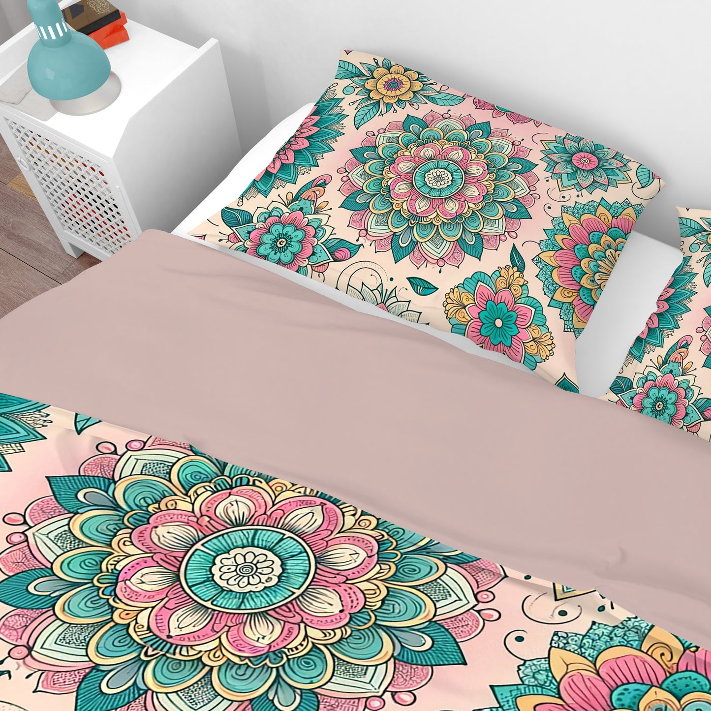 Bohemian Pink Magic Mandala Reversible Quilt Cover Duvet Cover Set - Adore India   