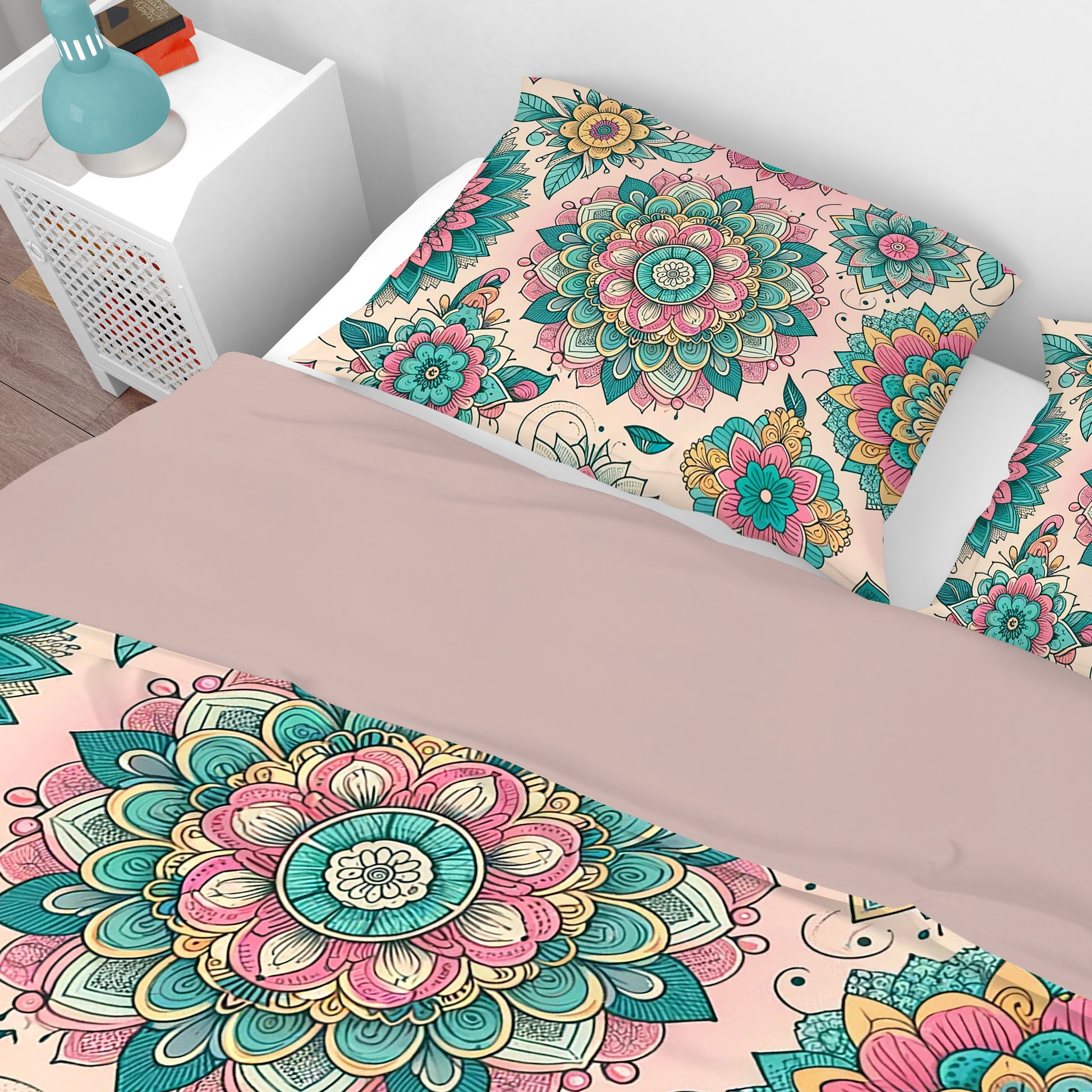 Bohemian Pink Magic Mandala Reversible Quilt Cover Duvet Cover Set - Adore India   