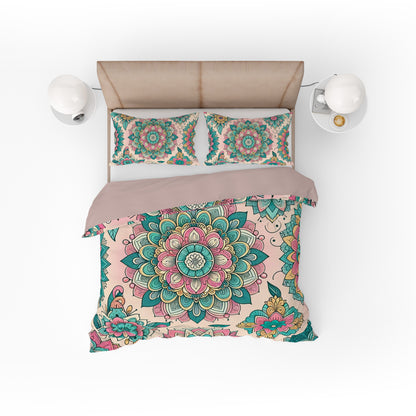 Bohemian Pink Magic Mandala Reversible Quilt Cover Duvet Cover Set