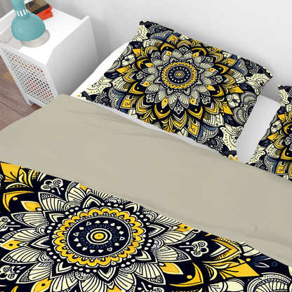 Yellow Blossom Mandala Reversible Quilt Cover Duvet Cover Set