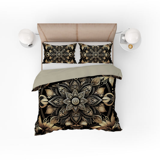 Luxurious Gold Lotus Mandala Reversible Quilt Cover Duvet Cover Set