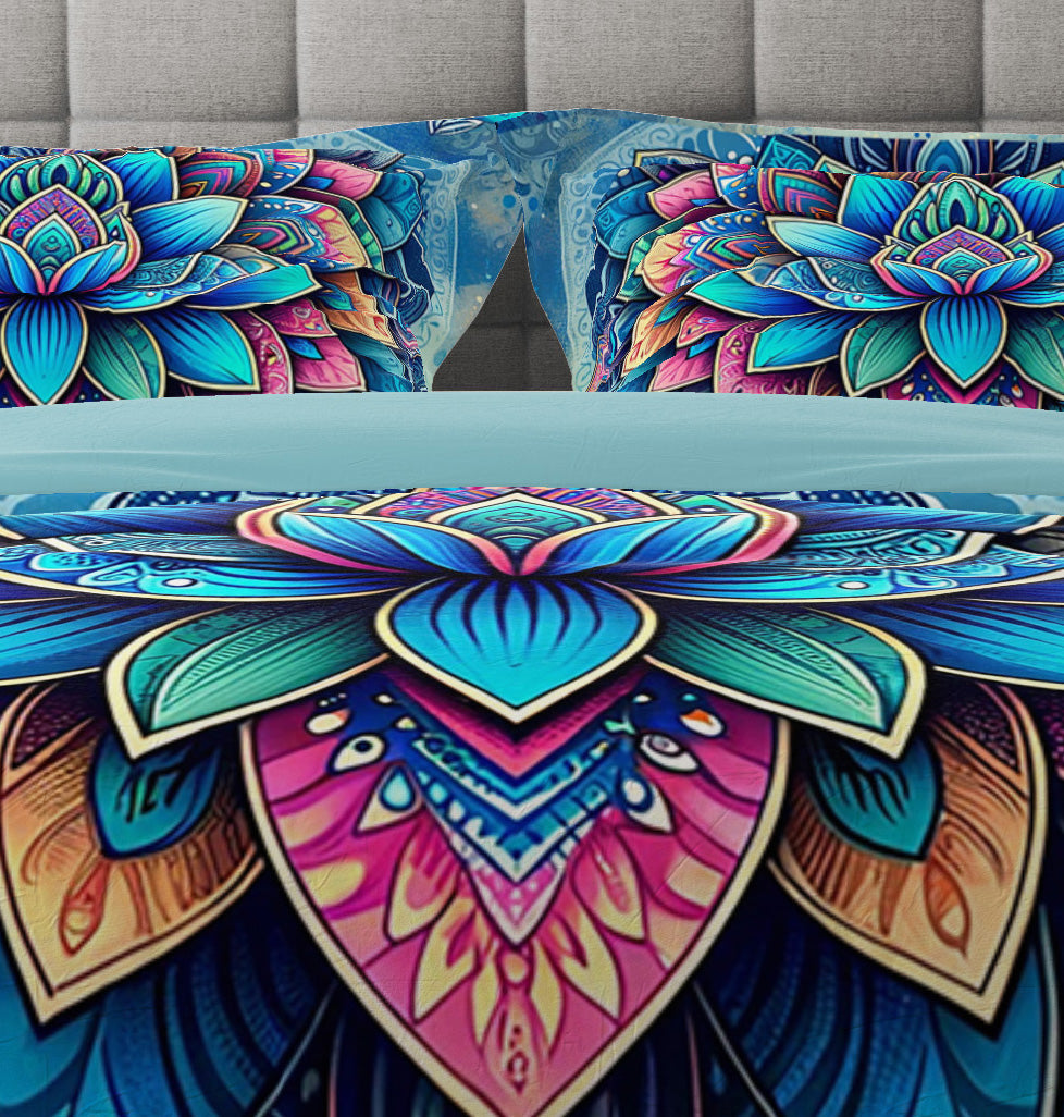 Blue Bohemian Lotus Reversible Quilt Cover Duvet Cover Set