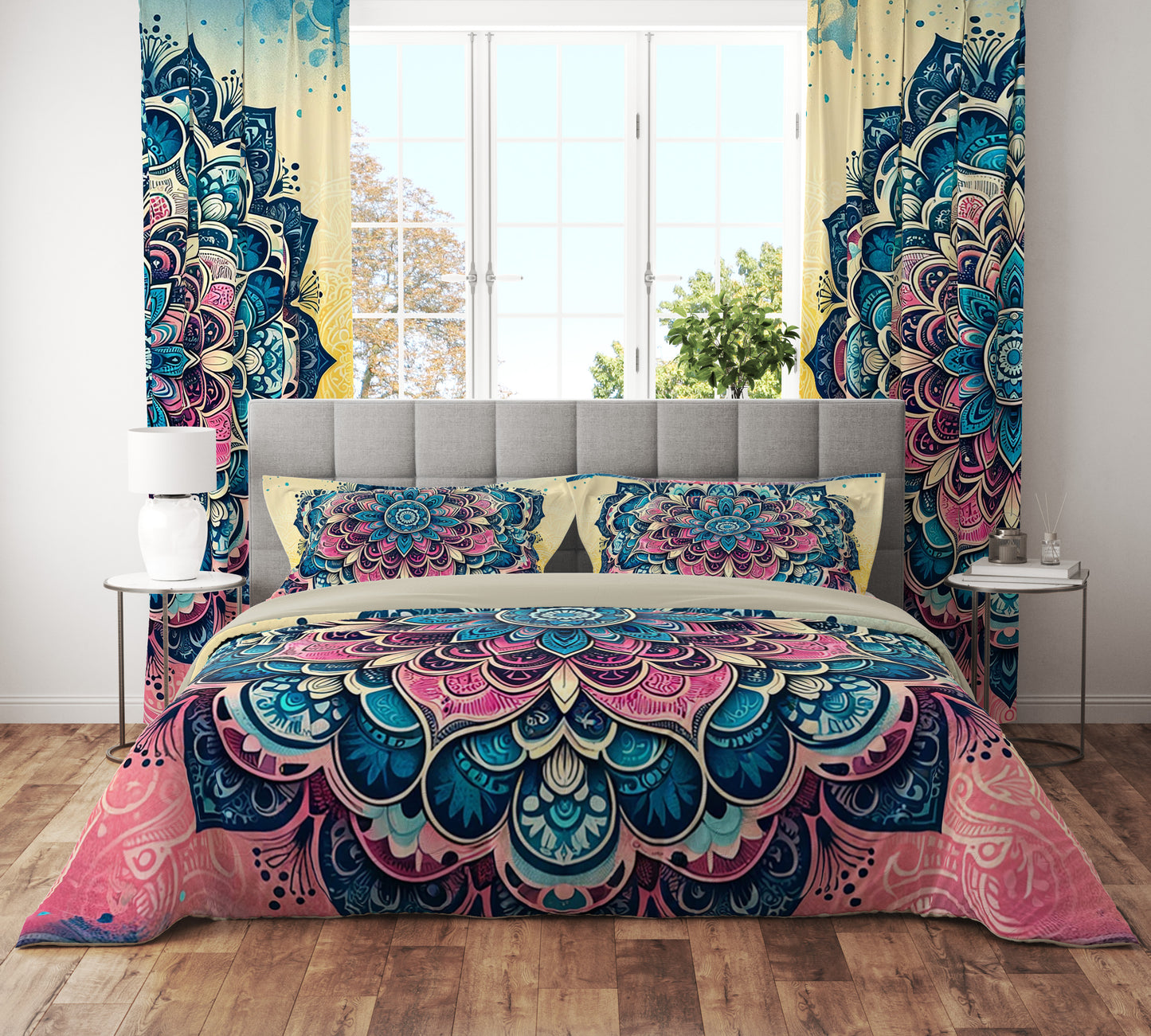 Pink Blue Ombre Lotus Reversible Quilt Cover Duvet Cover Set