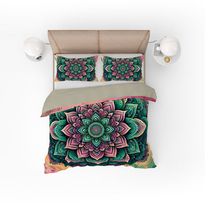 Multi Colour Ombre Lotus Reversible Quilt Cover Duvet Cover Set - Adore India   