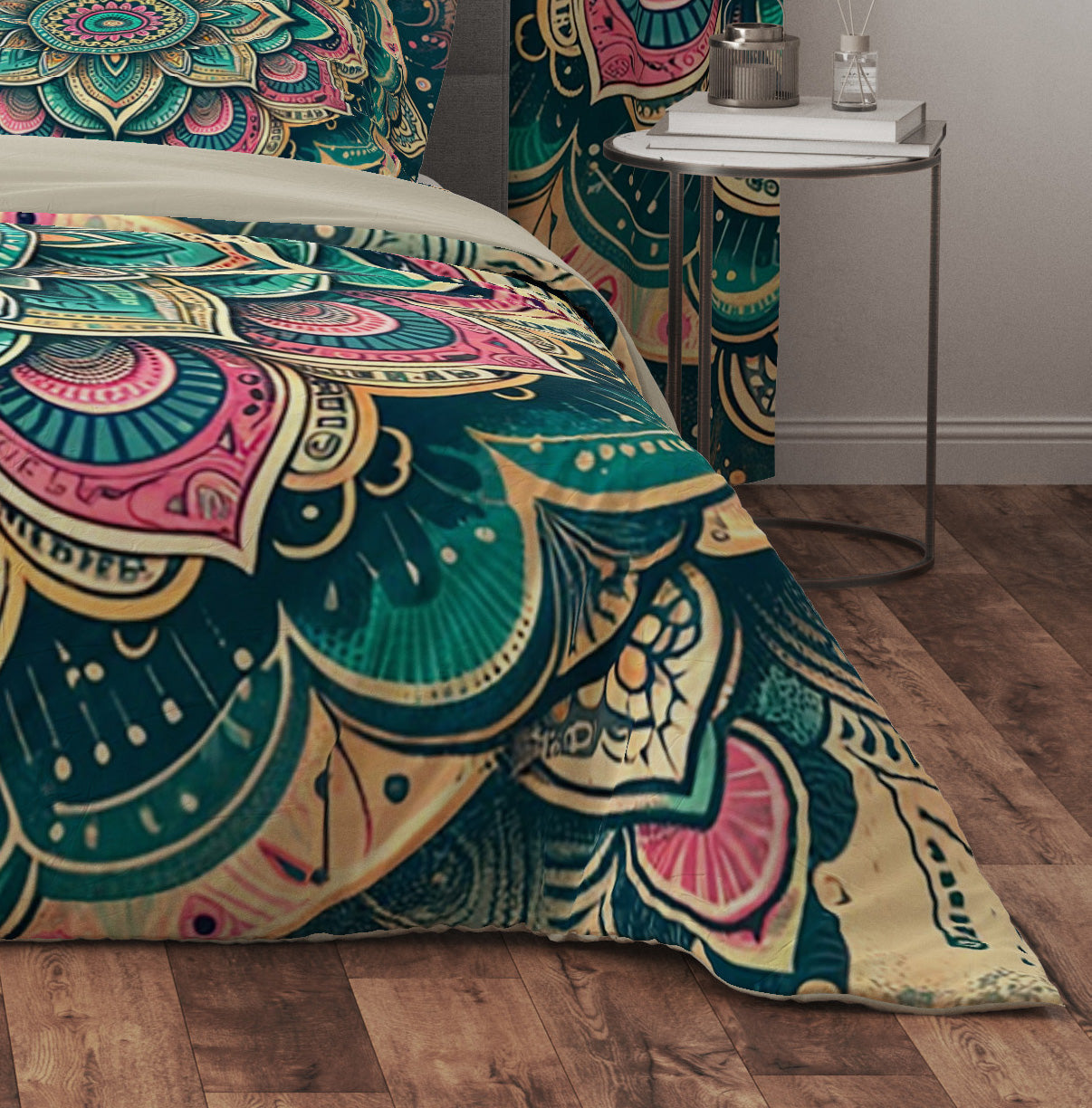 Teal Pink Blessing Bohemian Reversible Quilt Cover Duvet Cover Set - Adore India   