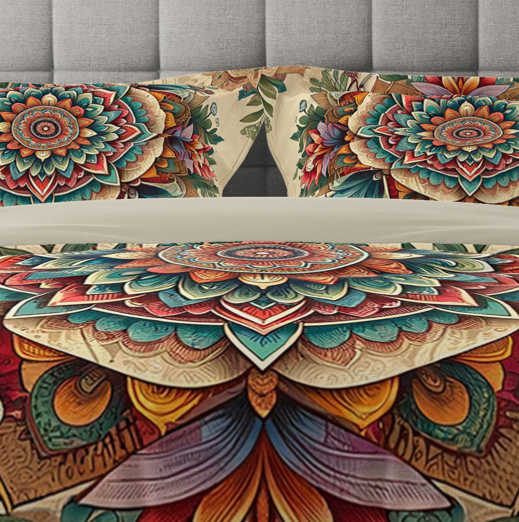 Bohemian Vintage Floral Mandala Reversible Quilt Cover Duvet Cover Set