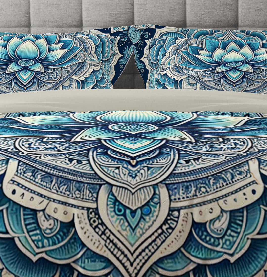 Bohemian Blue White Mandala Reversible Quilt Cover Duvet Cover Set
