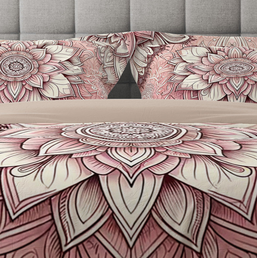 Bohemian Pink Mantra Mandala Reversible Quilt Cover Duvet Cover Set