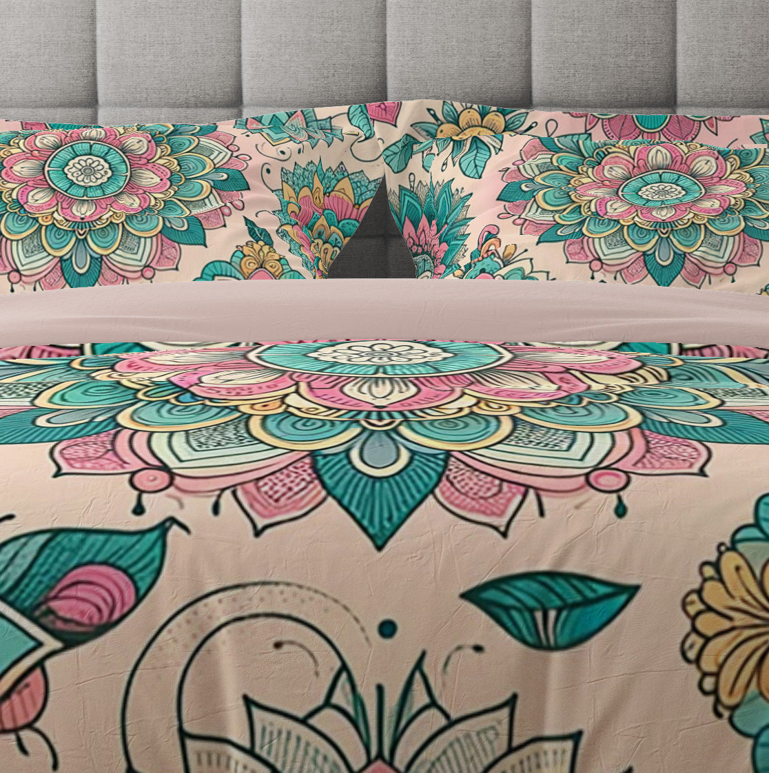 Bohemian Pink Magic Mandala Reversible Quilt Cover Duvet Cover Set