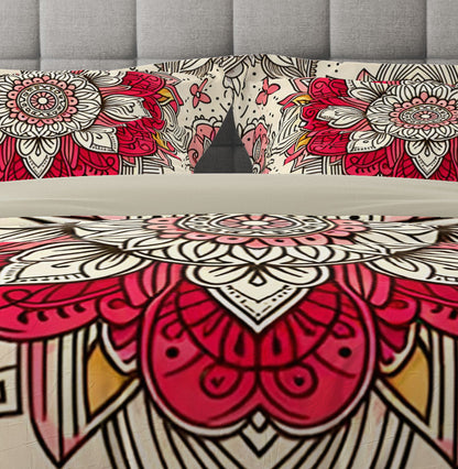 Bohemian Red Blossom Mandala Reversible Quilt Cover Duvet Cover Set