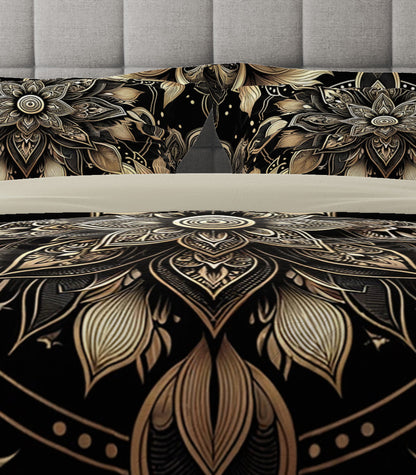 Luxurious Gold Lotus Mandala Reversible Quilt Cover Duvet Cover Set