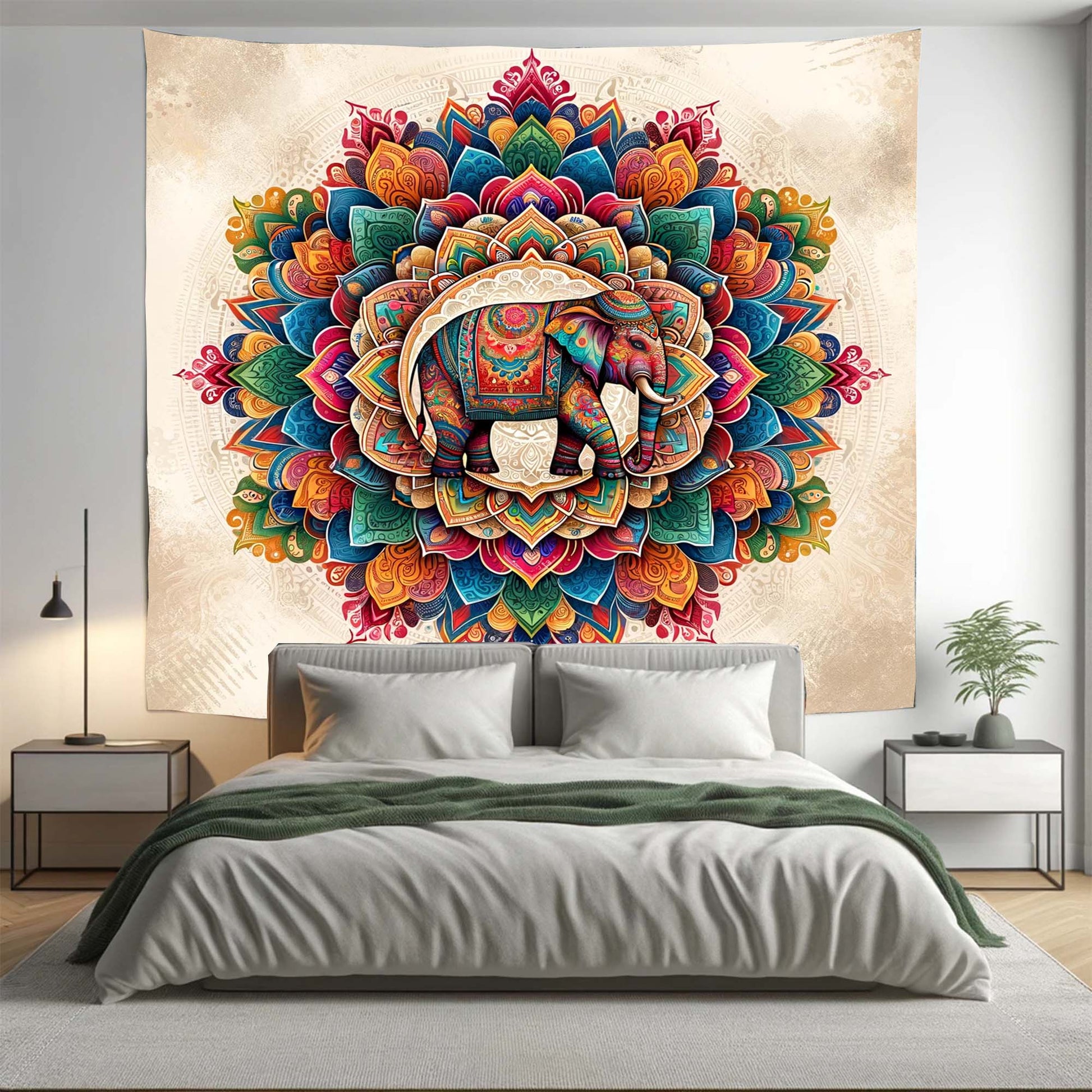 Bohemian Multi Colour Elephant Mandala Tapestry Psychedelic Wall Hanging Boho Decor - Adore India   